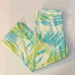 Talbots Women's All Cotton Pants Mid Rise Stretch Palm Leaves Size 14 petite